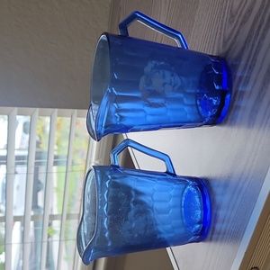 2 Vintage Shirley Temple Cobalt Blue Creamer Pitcher, Glass By Hazel -Atlas